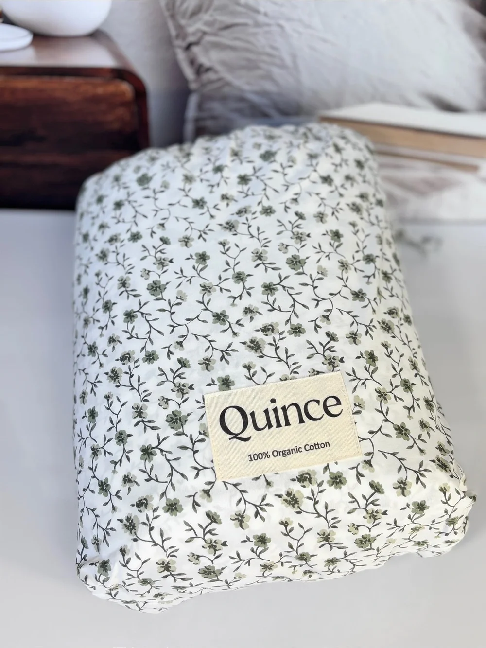 Quince Organic Crisp Percale Green Florette Duvet Cover Set King/Cal King
